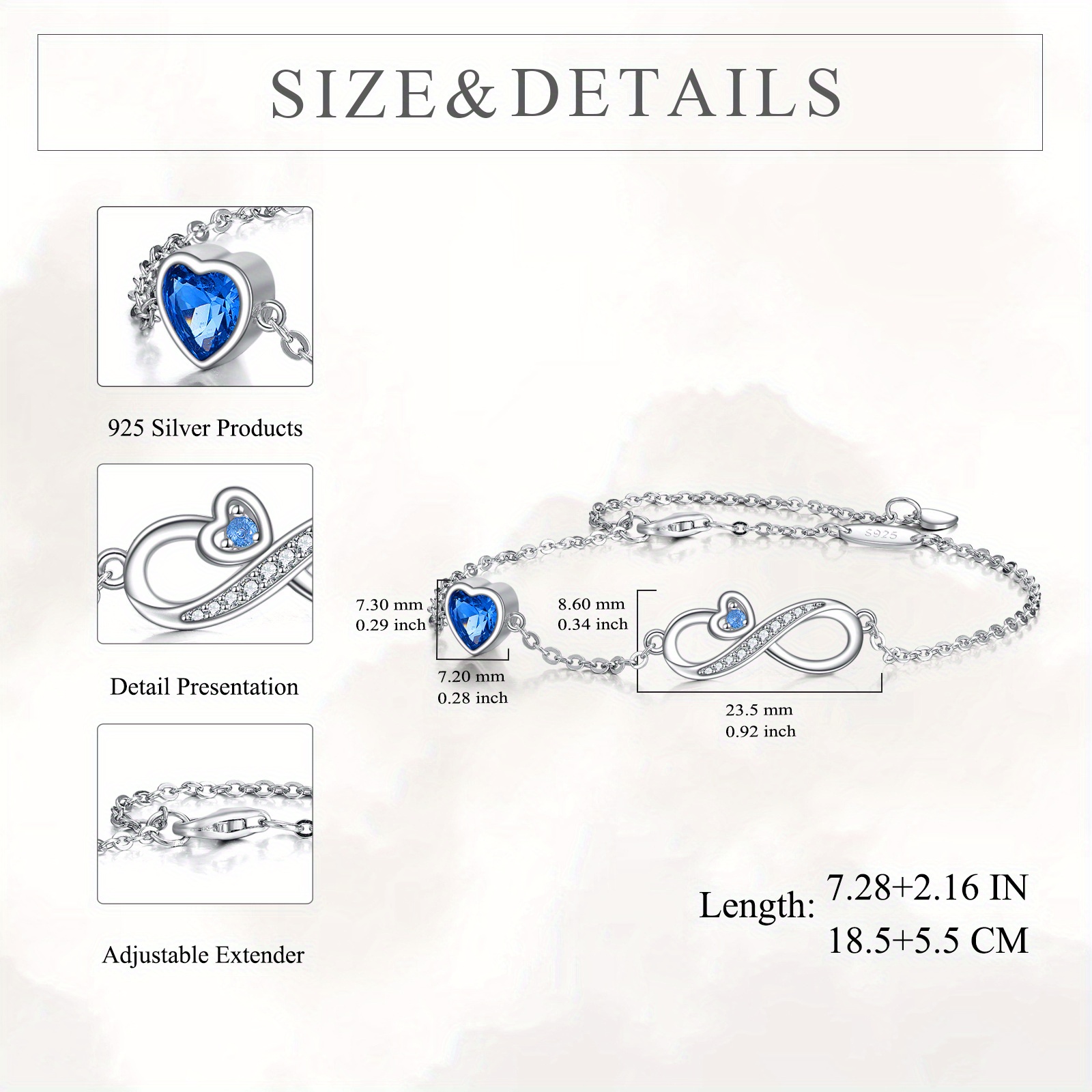 Sterling Silver Infinity Bracelet with Heart Charm